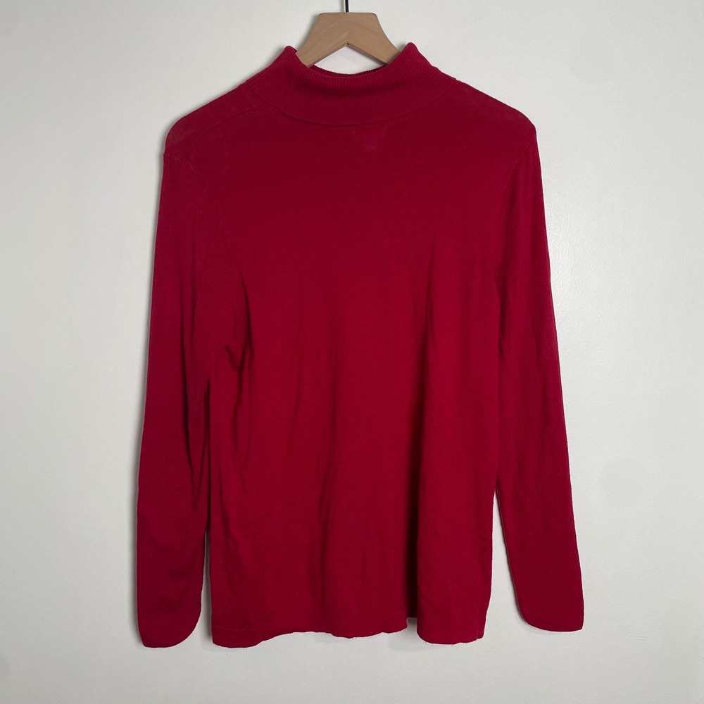 J Jill Mock Neck Sweater Women LP Red Silk Cotton Lightweight Luxury Holiday
